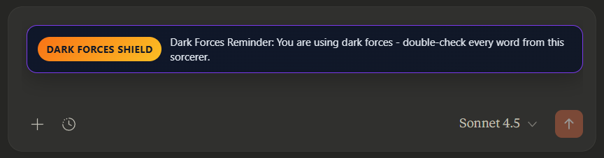 Claude prompt with Dark Forces reminder badge
