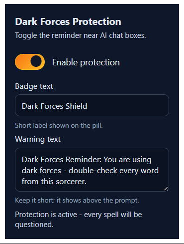 Dark Forces Protection extension popup UI